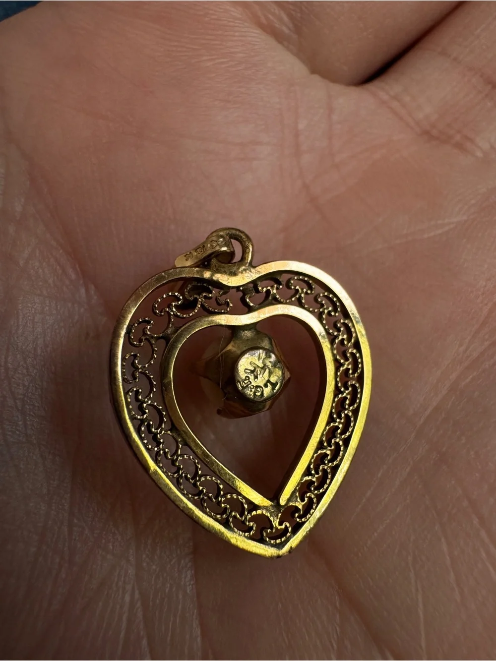 Vintage 12k GF small Pearl  Heart Pendant
